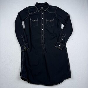 Ryan Michael Shirt Dress Womens Medium Black Western Embroidered Button Front